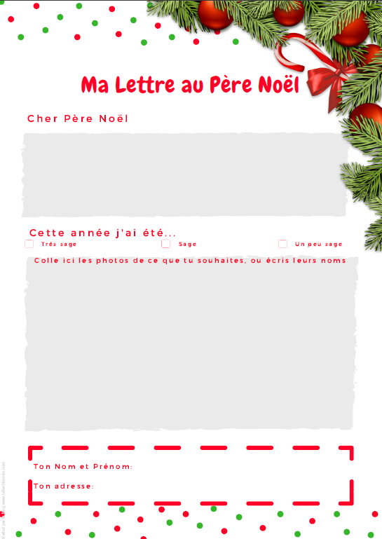 modele de lettre au pere noel a imprimer 2023 cadeau noel 2023